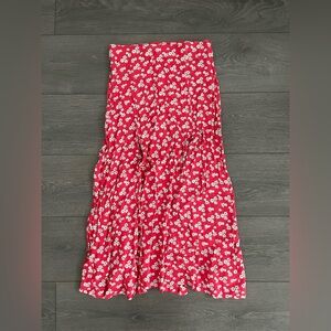 Floral Red Skirt Zara high waist midi XS